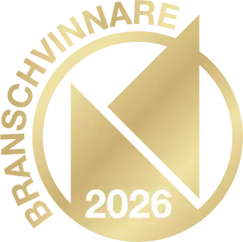 Gyllene kvalitets- och certifieringssigill med årtal 2026.