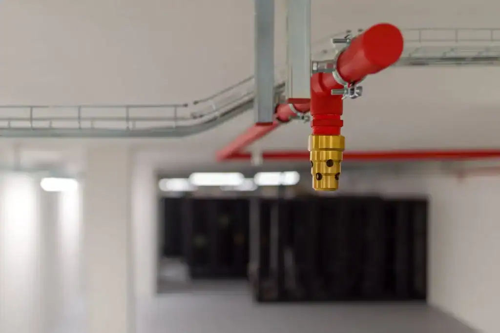 Sprinklerhuvud i tak på automatisk vattensprinkleranläggning