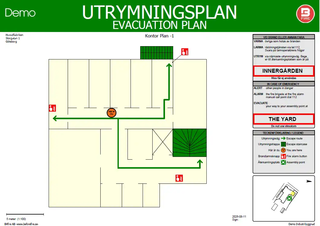 Exempel på utrymningsplan från B4Fire